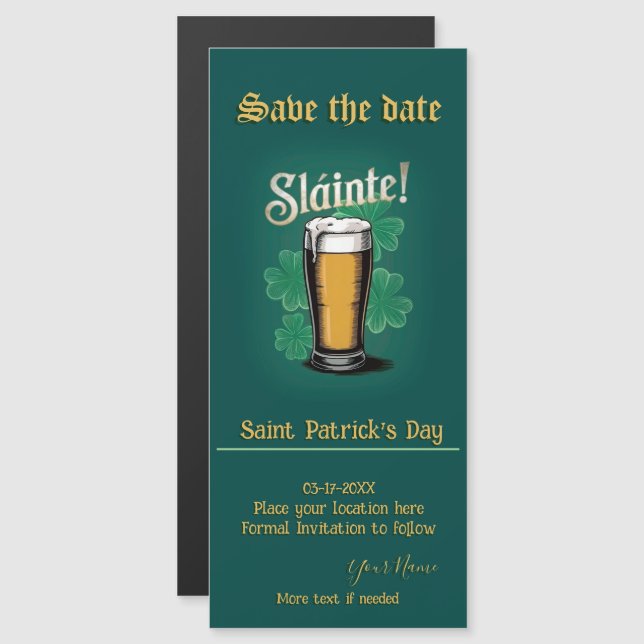 Slàinte! St. Patrick's Day Pint of Beer on Green Magneteinladung (Vorne/Hinten)