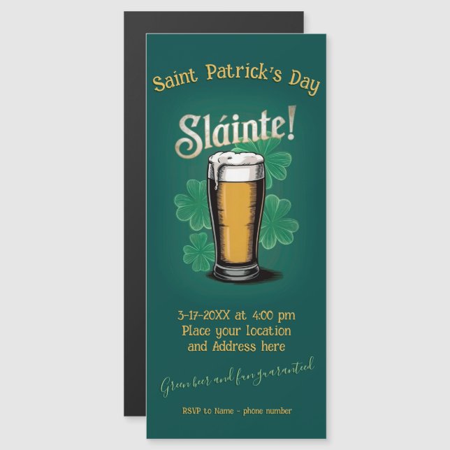 Slàinte! St. Patrick's Day Pint of Beer on Green Magneteinladung (Vorne/Hinten)