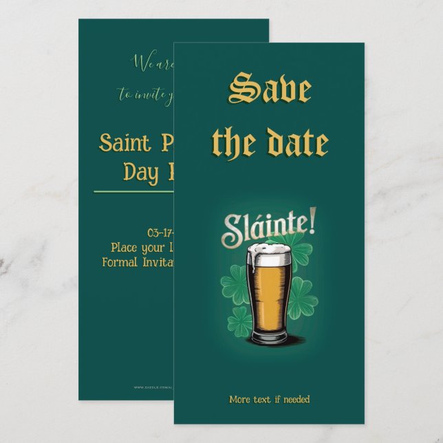 Slàinte! St. Patrick's Day Pint of Beer on Green Save The Date (Vorne/Hinten)