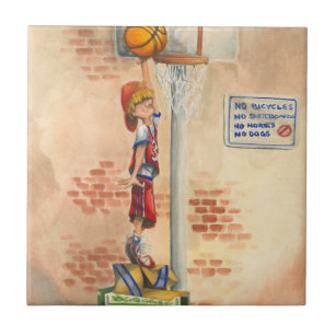 Slam Dunk auf Basketball Hoop von Jay Throckmorton Fliese