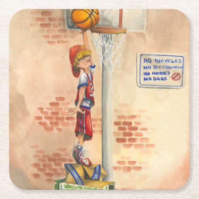 Slam Dunk auf Basketball Hoop von Jay Throckmorton Rechteckiger Pappuntersetzer (Vorderseite)