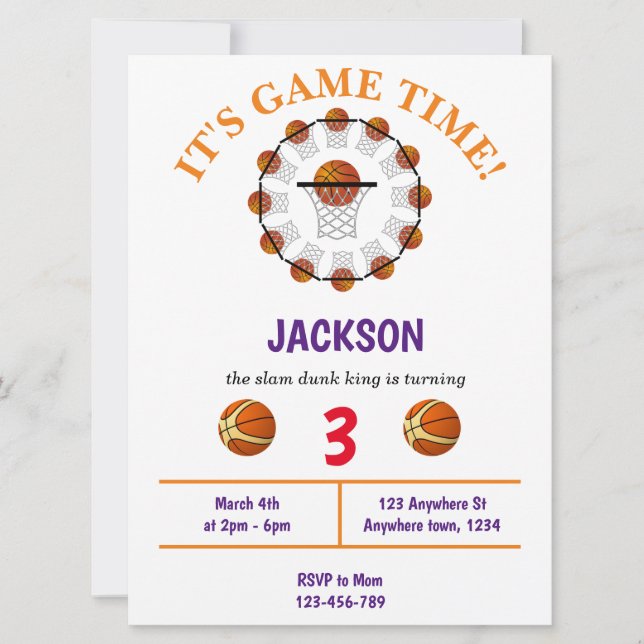 Slam Dunk Basketball Einladung zum Geburtstag (Vorderseite)
