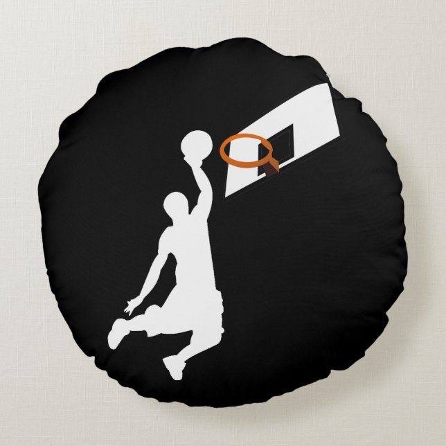 Slam Dunk Basketball Player - Weiße Silhouette Rundes Kissen (Rückseite)