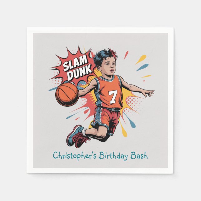 Slam Dunk Boy Birthday Bash Serviette (Vorderseite)