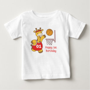 Slam Dunk Giraffe Erstes Geburtstags-Baby-T-Shirt Baby T-shirt