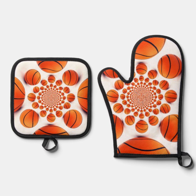 Slam Dunk Kaleidoscope Basketball Inspirierte Küch Ofenhandschuh & Topflappen-Set (Vorderseite)