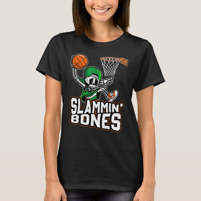 Slammin Bones Basketball Halloween Skeleton Dunkin T-Shirt (Vorderseite)