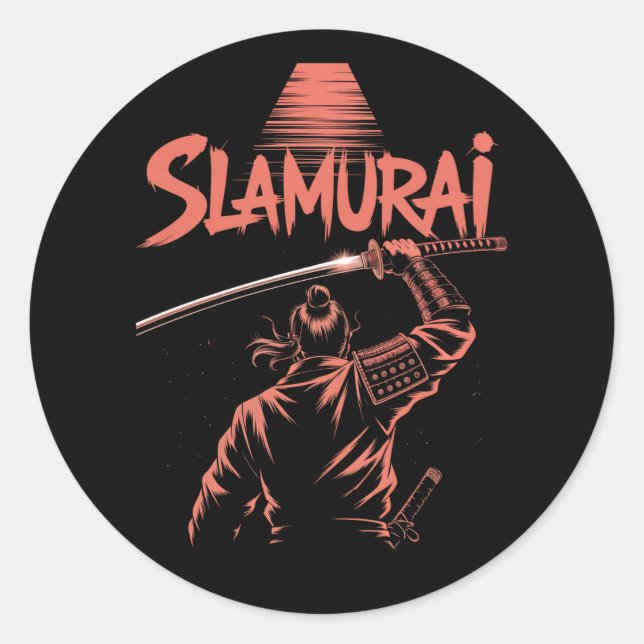 Slamurai Funny Samurai Pun T-Shirt Japanisch Parod Runder Aufkleber (Vorderseite)