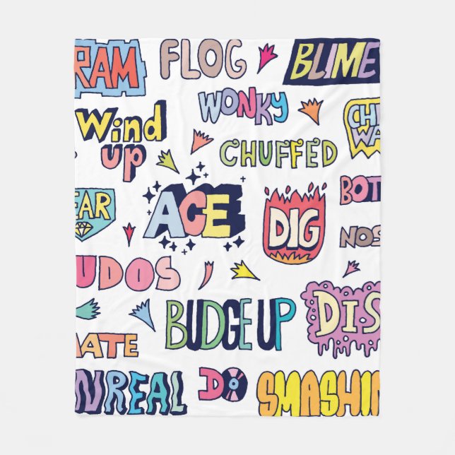 Slang Words Doodle Letter in englischer Sprache Fleecedecke (Vorderseite)