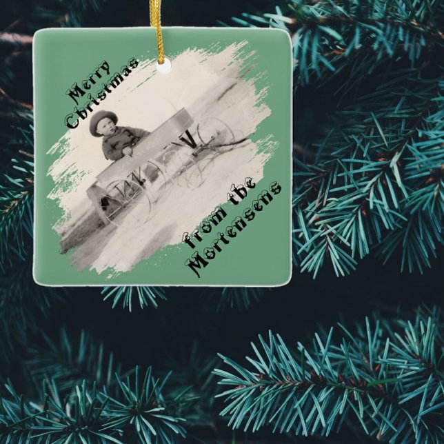 Slanted Photo with Swiped Opening Christmas Text Keramikornament (Von Creator hochgeladen)