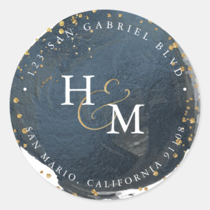 Slate Blau Faux Gold Schrift Ampersand Runder Aufkleber