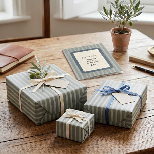 Slate Blau & Leinen Vintage Stripe Premium-Geschen Geschenkpapier