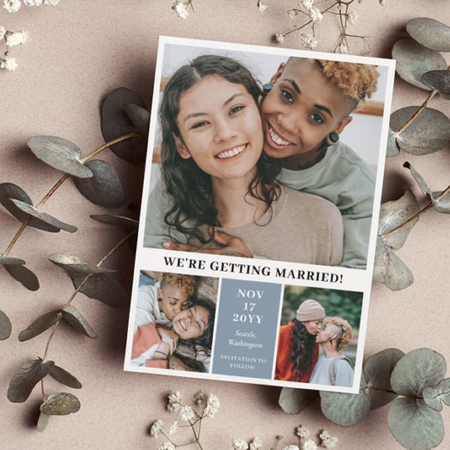 Slate Blue 3 Foto Collage Modern Save the Date (Von Creator hochgeladen)