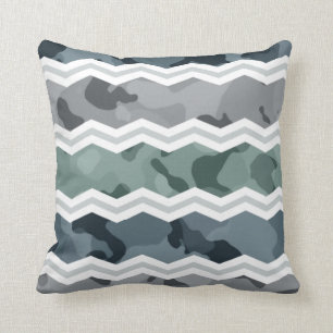 Slate Blue and Grau Camouflage Zickzack Muster Kissen