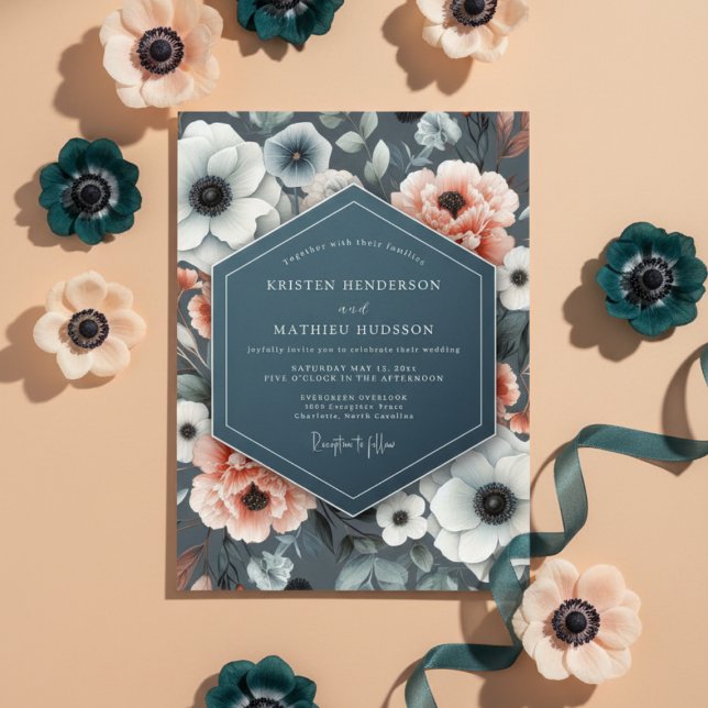 Slate Blue Anemone Bloom Wedding Einladung (Von Creator hochgeladen)