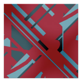 Slate Blue Aqua Black auf dunkelrot abstraktem Des Poster