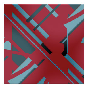 Slate Blue Aqua Black auf dunkelrot abstraktem Des Poster