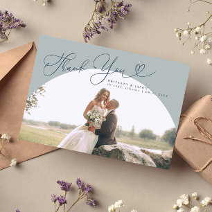 Slate Blue Arch Wedding Danke, Script Dankeskarte