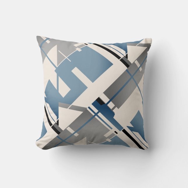 Slate Blue Black Beige Diagonal Tile MCM Look Kissen (Vorderseite)