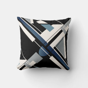 Slate Blue Black Grau White Geometric Crisscross Kissen