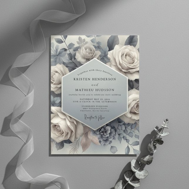 Slate Blue Bloom Ethereal Wedding Einladung (Von Creator hochgeladen)