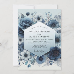 Slate Blue Bloom Romantische Hochzeit Einladung