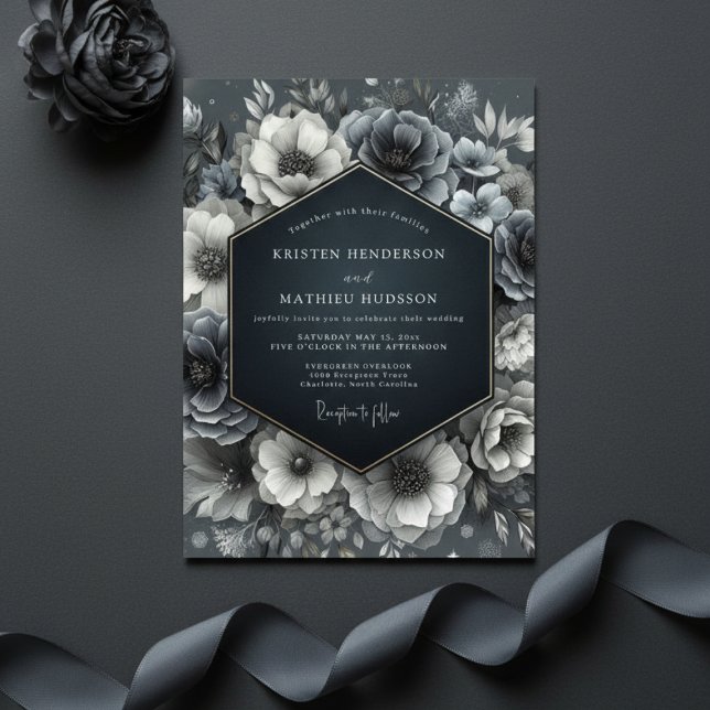 Slate Blue Bloom Wedding Einladung (Von Creator hochgeladen)