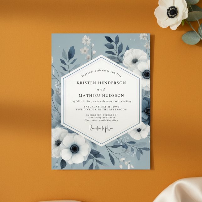 Slate Blue Botanical Romance Wedding Einladung (Von Creator hochgeladen)