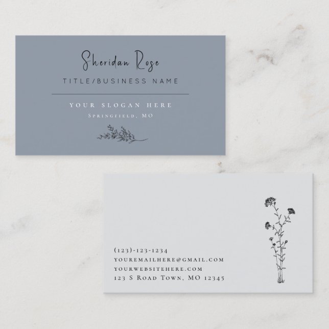 Slate Blue Botanical Sprig Visitenkarte (Vorne/Hinten)