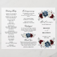 Slate Blue Burgundy Boho Wedding Tri-Fold Programm