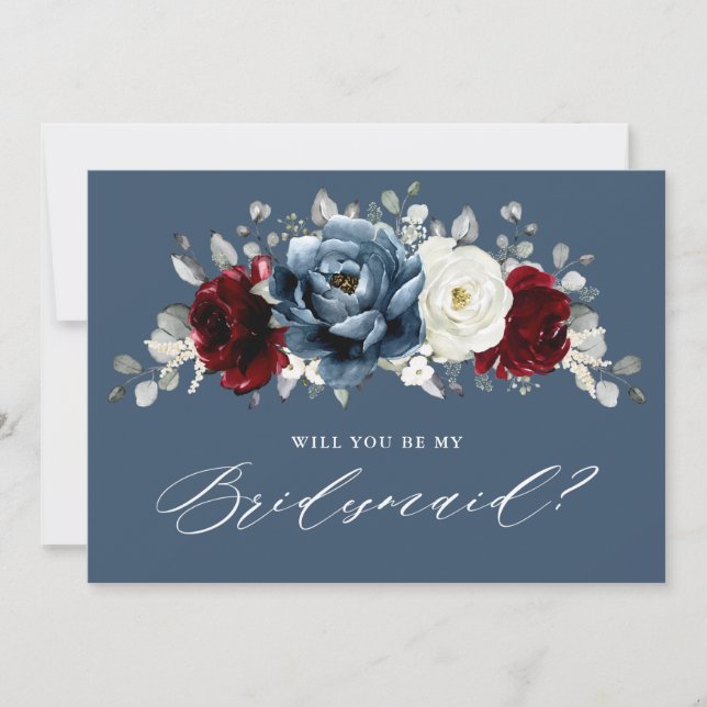 Slate Blue Burgundy Ivory Bridesmaier Vorschlag Einladung (Vorderseite)