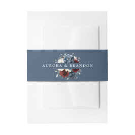 Slate Blue Burgundy Weiße Elfenbeinblumenhochzeit Einladungsbanderole