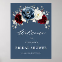 Slate Blue Burgundy White Brautparty - Willkommen