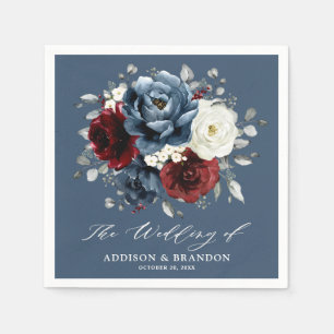 Slate Blue Burgundy White Elvory Floral Wedding Na Serviette