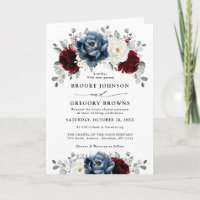 Slate Blue Burgundy White Ivory Bluoral Wedding