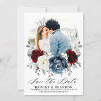 Slate Blue Burgundy White Ivory Bluoral Wedding