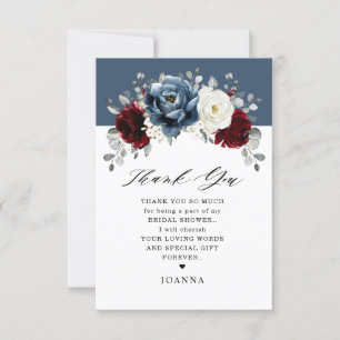 Slate Blue Burgundy White Ivory Boho Brautparty Dankeskarte