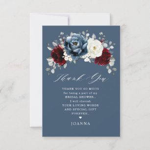 Slate Blue Burgundy White Ivory Boho Brautparty Dankeskarte