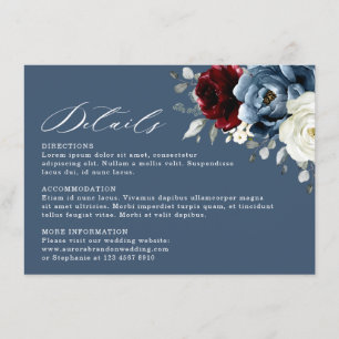 Slate Blue Burgundy White Ivory Floral Wedding En Begleitkarte