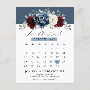 Slate Blue Burgundy White Ivory Floral Wedding Po Postkarte