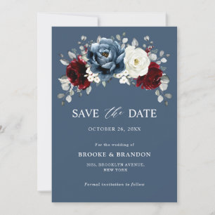 Slate Blue Burgundy White Ivory Floral Wedding Sa Save The Date