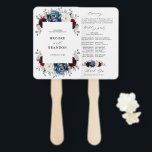 Slate Blue Burgundy White Ivory Wedding Program Fächer<br><div class="desc">Fan des Blumenhochzeitprogramms "Slate",  "Burgund",  "Weißes Elfenbein" mit seinem edlen Bouquet aus Bordeaux,  Schiefer,  staubblauer Farbe,  Elfenbein-Rose,  Peony-Blume und staubigen grünen Eukalyptus-Blätter. Bitte kontaktieren Sie mich für weitere Hilfe bei der Anpassung oder wenn Sie ein anderes Produkt benötigen</div>