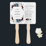Slate Blue Burgundy White Ivory Wedding Program Fächer<br><div class="desc">Fan des Blumenhochzeitprogramms "Slate",  "Burgund",  "Weißes Elfenbein" mit seinem edlen Bouquet aus Bordeaux,  Schiefer,  staubblauer Farbe,  Elfenbein-Rose,  Peony-Blume und staubigen grünen Eukalyptus-Blätter. Bitte kontaktieren Sie mich für weitere Hilfe bei der Anpassung oder wenn Sie ein anderes Produkt benötigen</div>