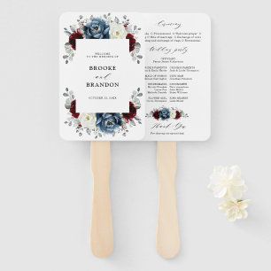 Slate Blue Burgundy White Ivory Wedding Program Fächer