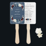 Slate Blue Burgundy White Ivory Wedding Program Fächer<br><div class="desc">Fan des Blumenhochzeitprogramms "Slate",  "Burgund",  "Weißes Elfenbein" mit seinem edlen Bouquet aus Bordeaux,  Schiefer,  staubblauer Farbe,  Elfenbein-Rose,  Peony-Blume und staubigen grünen Eukalyptus-Blätter. Bitte kontaktieren Sie mich für weitere Hilfe bei der Anpassung oder wenn Sie ein anderes Produkt benötigen</div>