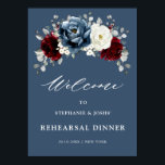 Slate Blue Burgundy White Probe Dinner Willkommen Poster<br><div class="desc">Das Probe-Dinner mit Slate, Burgund, Weißem Elfenbein ist ein Begrüßungspposter mit einem edlen Bouquet aus Bordeaux, Schiefer, staubblauen, Elfenbein-Rose, Peony-Blume und staubigen grünen Eukalyptus-Blätter. Bitte kontaktieren Sie mich für weitere Hilfe bei der Anpassung oder wenn Sie ein anderes Produkt benötigen</div>