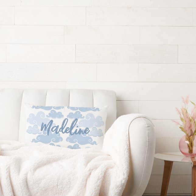 Slate Blue Chinoiserie Cloud Name Lendenkissen (Liege)
