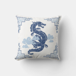 Slate Blue Chinoiserie Dragon and Clouds Kissen