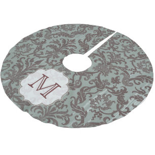 Slate Blue Damask Lace Monogram Initial Tree Skirt Polyester Weihnachtsbaumdecke