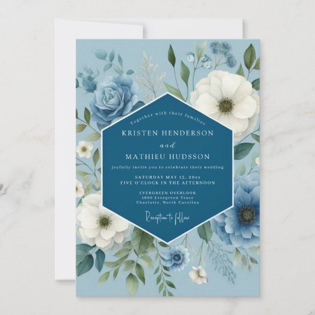 Slate Blue Dreamy Anemone Wedding Einladung (Vorderseite)